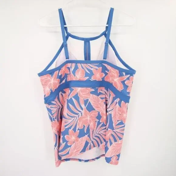 NWOT Lands End Blue Orange Floral Pattern Swim Tankini Top Size 16 - Picture 8 of 8